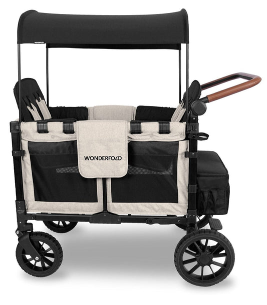 WonderFold W4 Luxe Multifunctional Quad (4 Seater) Stroller Wagon - Sandy Beige / Black Canopy (Albee Exclusive) - W4LUX-SDYBG-BLKCPY