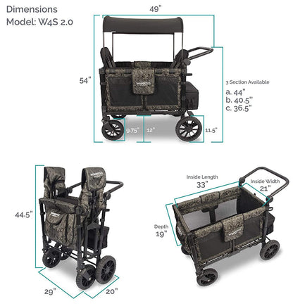 WonderFold W4 Luxe Multifunctional Quad (4 Seater) Stroller Wagon - Shadow Green Camo - W4S2GRNCM