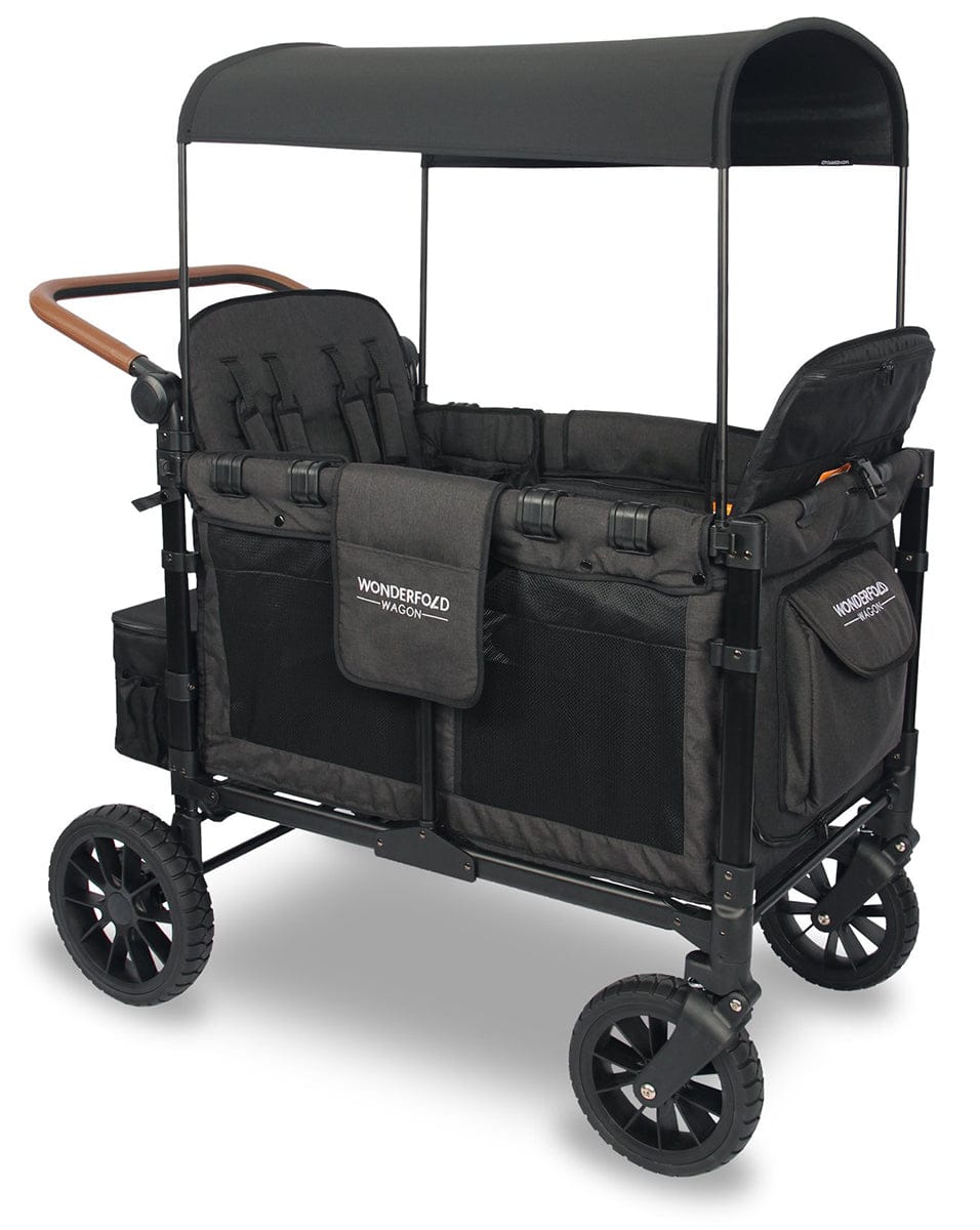 WonderFold W4 Luxe Multifunctional Quad (4 Seater) Stroller Wagon - Volcanic Black - W4S2BLK
