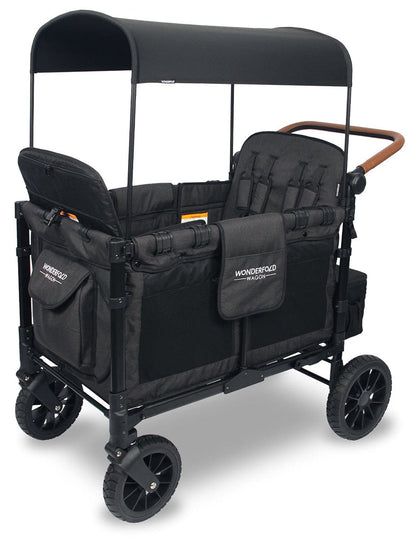 WonderFold W4 Luxe Multifunctional Quad (4 Seater) Stroller Wagon - Volcanic Black - W4S2BLK