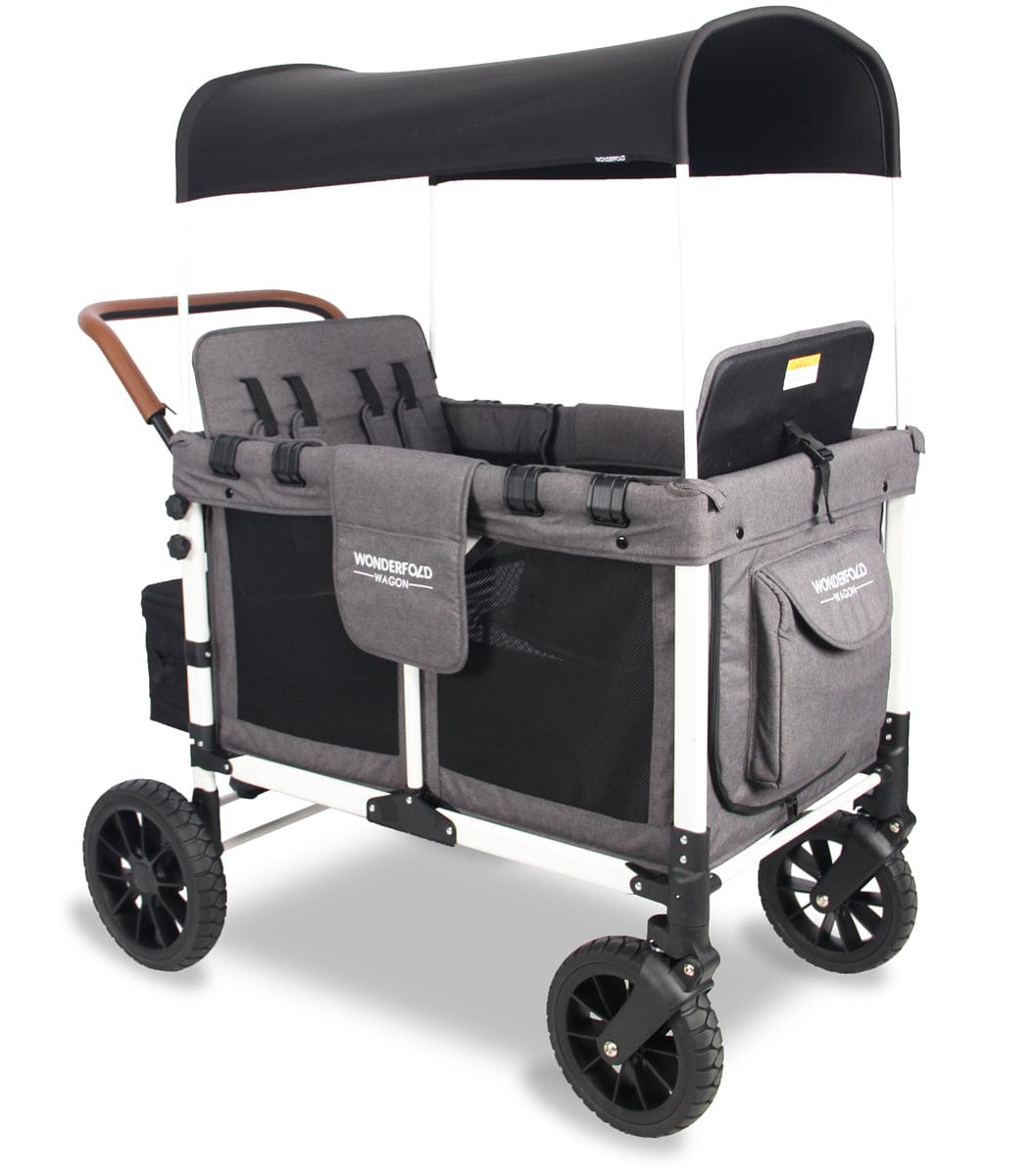 WonderFold W4 Quad Premium (4 Seater) Stroller Wagon - Gray/White (Limited Edition) - W4S-GRAY-WHITE