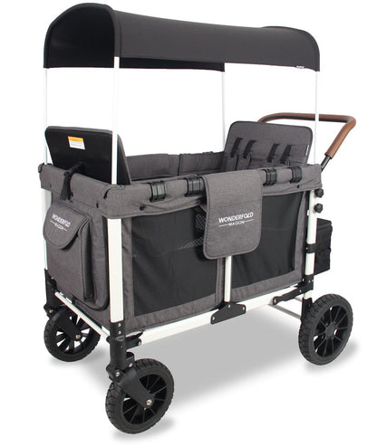 WonderFold W4 Quad Premium (4 Seater) Stroller Wagon - Gray/White (Limited Edition) - W4S-GRAY-WHITE