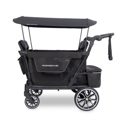 WonderFold Porsche edition black stroller wagon with canopy and storage basket