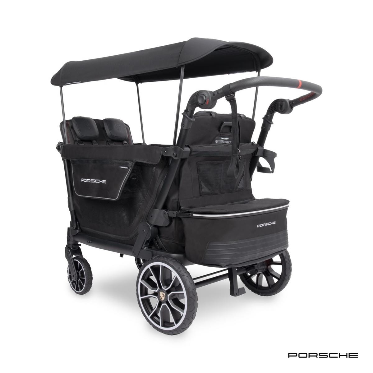 WonderFold Porsche edition black stroller wagon with canopy and storage basket