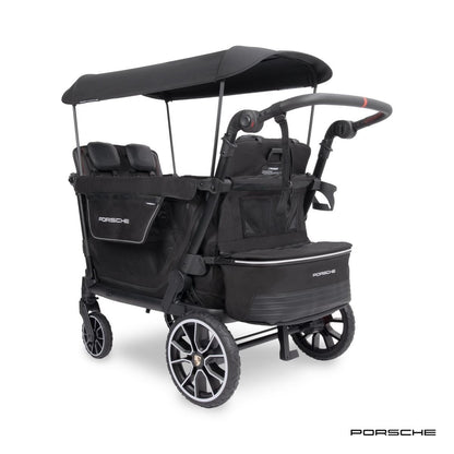 WonderFold Porsche edition black stroller wagon with canopy and storage basket
