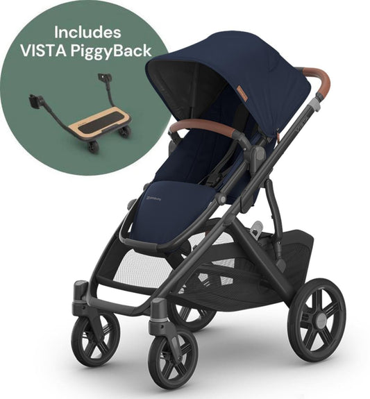 UPPAbaby Vista V3 Single-to-Double Stroller + PiggyBack Ride-Along Bundle - Noa - 0303-VSO-NA-NOA-0217