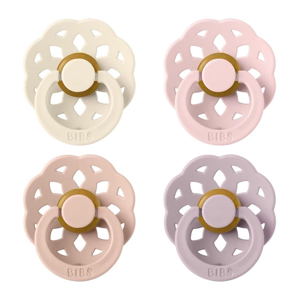 BIBS Boheme Pacifier, 4 Pack - Ivory/Blush/Blossom/Dusky Lilac - Size 2 (6+ m) - 240245