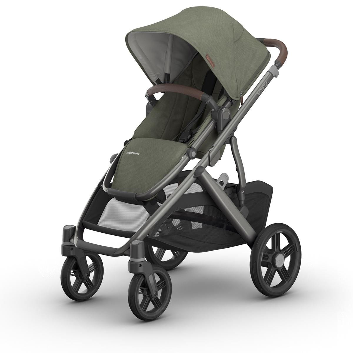 UPPAbaby Vista V3 Single-to-Double Stroller - Evelyn (Meadow Green / Graphite Frame / Chestnut Leather)