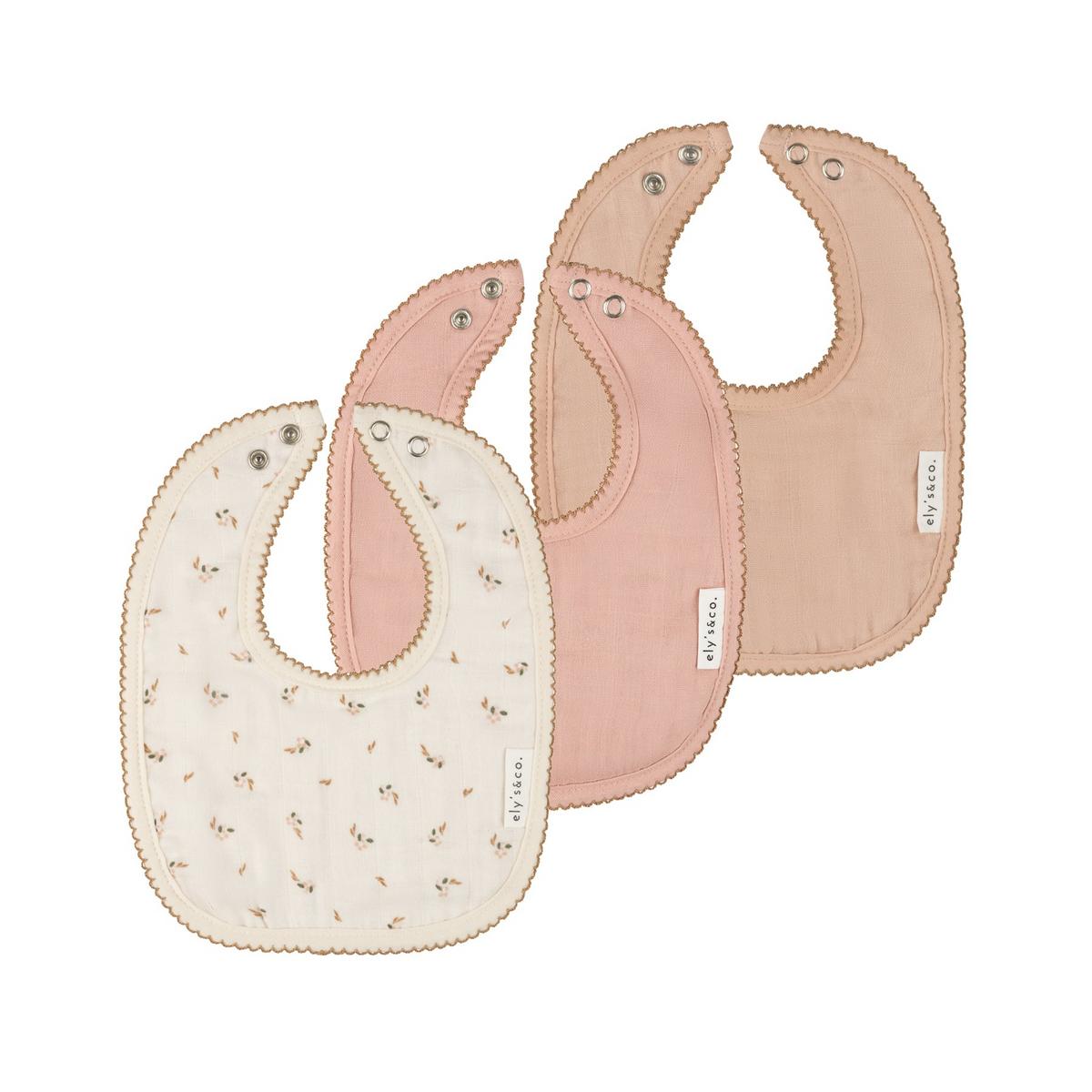 Ely's & Co. 3 Pack Muslin Terry Bibs - Pink Floral