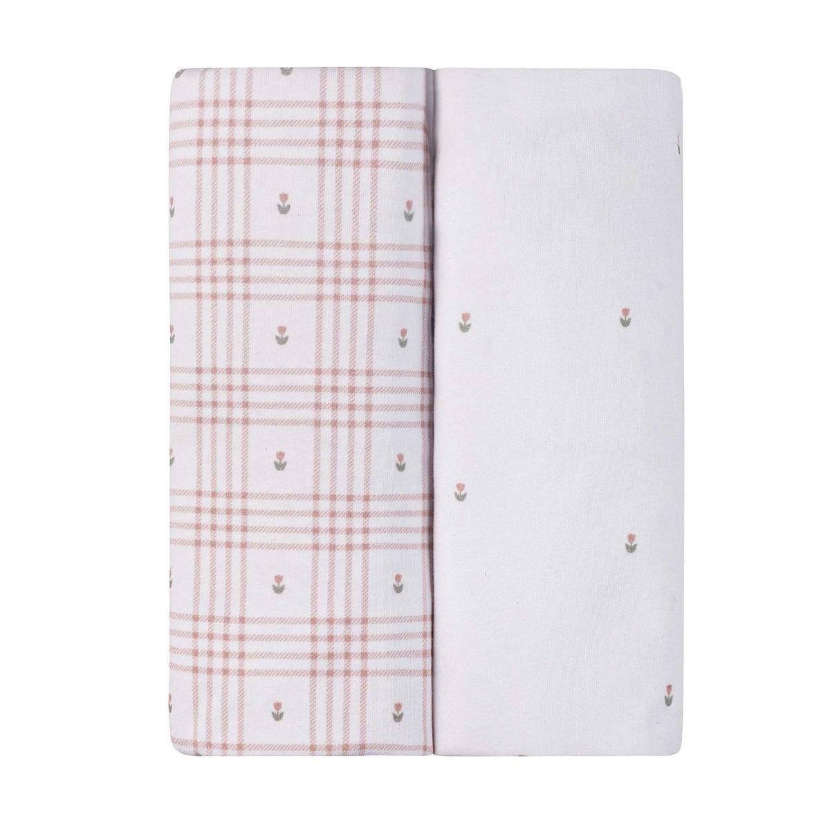 Ely's & Co. 2 Pack Waterproof Crib Sheets - Floral Plaid Collection - Pink