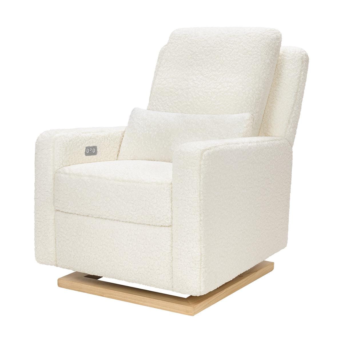 Babyletto Sigi Electronic Recliner and Glider w/ USB - Cream Shearling / Light Wood Base - M23085CMSGLB