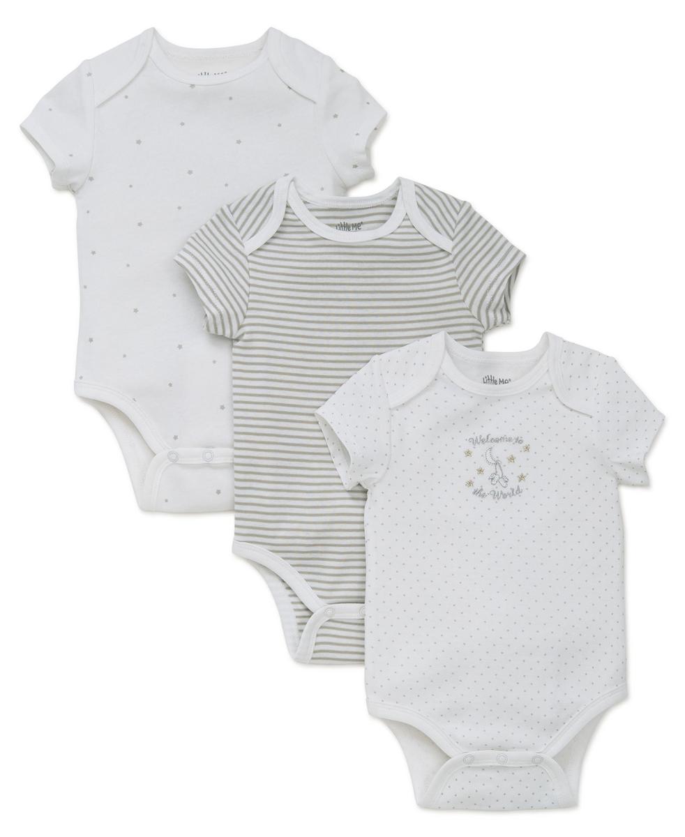 Little Me Welcome to the World 3-Pack Bodysuits - White Print, 3M