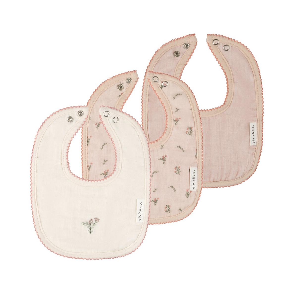 Ely's & Co. 3 Pack Muslin Terry Bibs - Pink Ginkgo