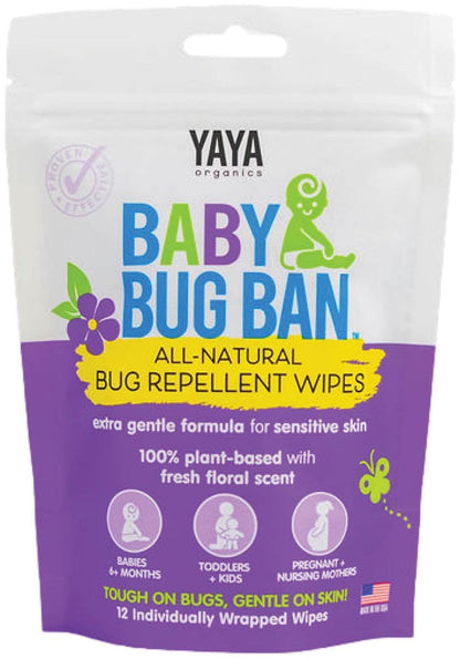 Yaya Organics Baby Bug Ban Repellent Wipes - 12 pack - BBBWIPE12