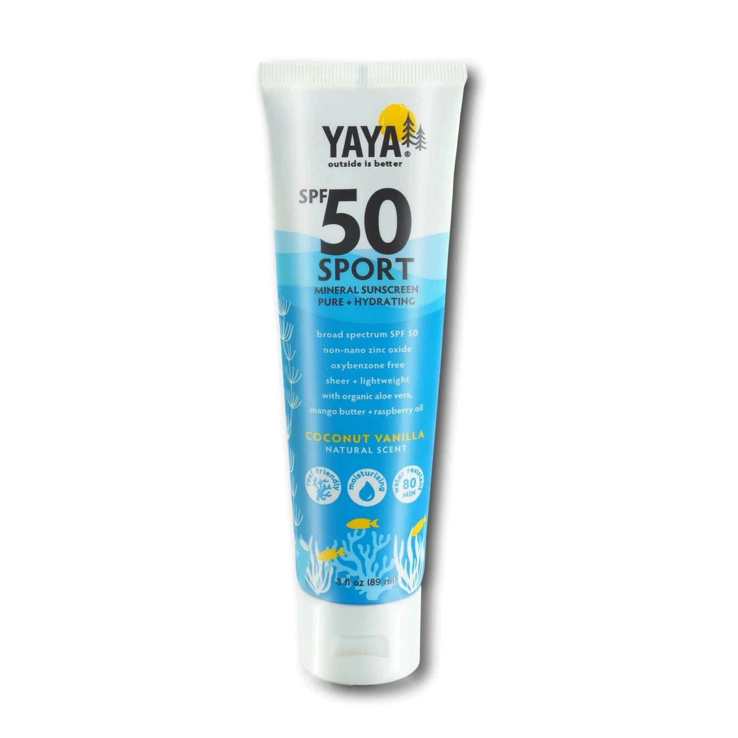 Yaya Organics SPF 50 Sport Mineral Sunscreen Pure + Gentle, 3 fl oz - 758890080366
