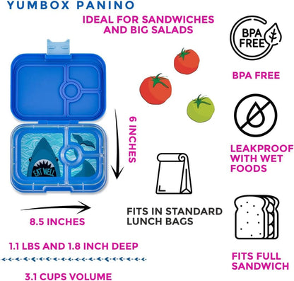 Yumbox Leakproof Bento Lunchbox, Panino - True Blue / Shark Tray - TBII202110SK
