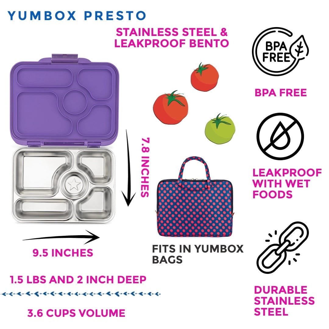 Yumbox Leakproof Bento Lunchbox, Presto Stainless Steel - Remy Lavender - RLPS202107