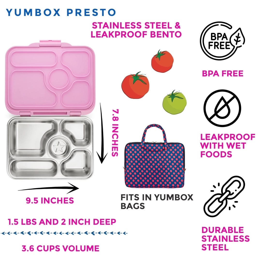 Yumbox Leakproof Bento Lunchbox, Presto Stainless Steel - Rose Pink - RPPS202112