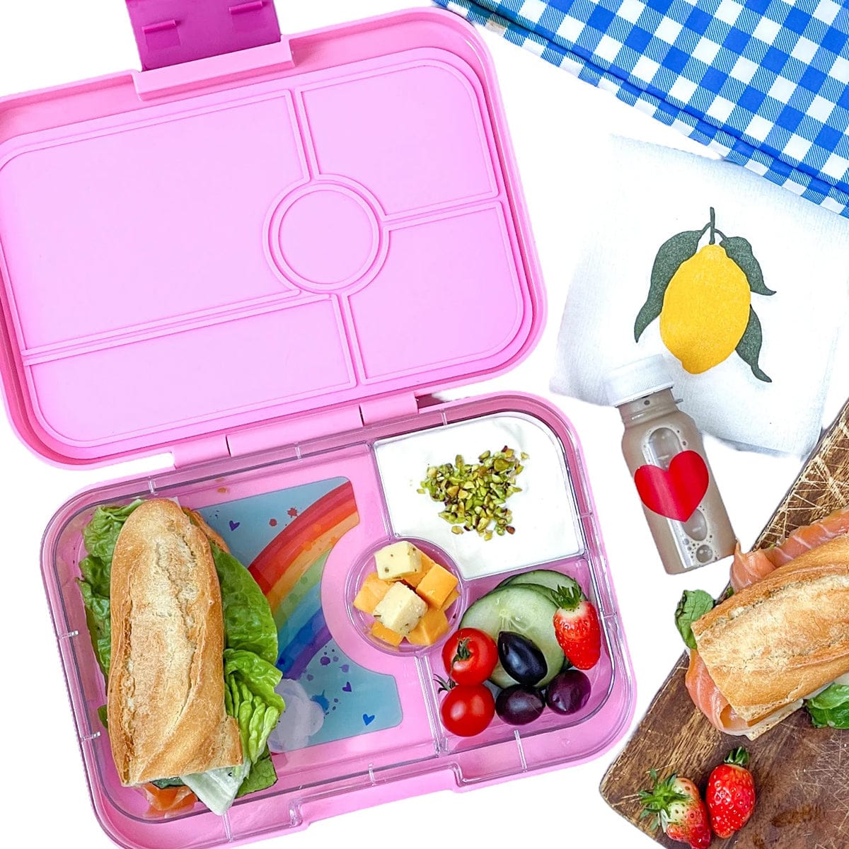 Yumbox Leakproof Bento Lunchbox, Tapas 4 Compartment - Capri Pink / Rainbow - CPIII202210R
