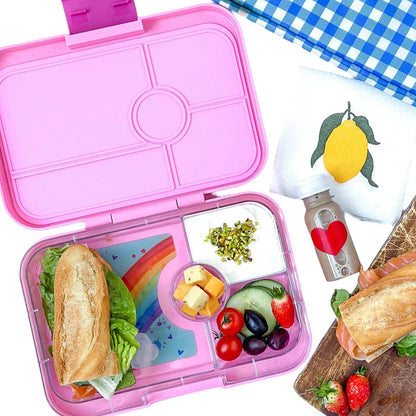 Yumbox Leakproof Bento Lunchbox, Tapas 4 Compartment - Capri Pink / Rainbow - CPIII202210R