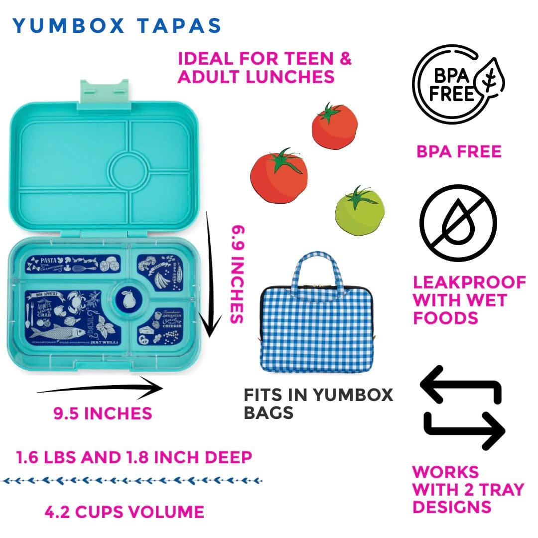 Yumbox Leakproof Bento Lunchbox, Tapas 5 Compartment - Antibes Blue / Bon Appetit Tray - ABIII201611B