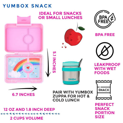Yumbox Leakproof Bento Snack Box, 3 Compartment - Fifi Pink / Rainbow - FPSN202303R