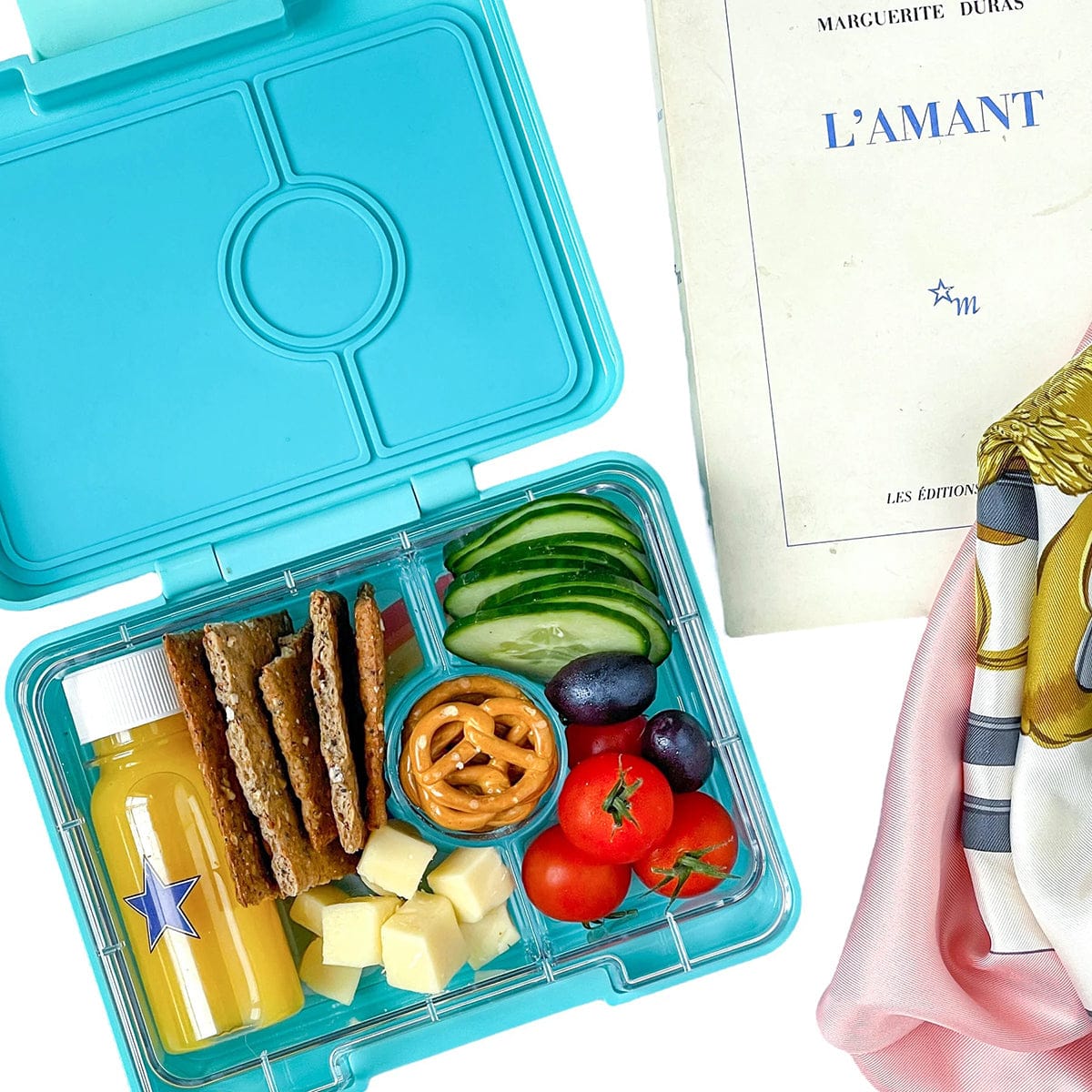 Yumbox Leakproof Bento Snack Box, 3 Compartment - Misty Aqua / Rainbow - MASN202210R