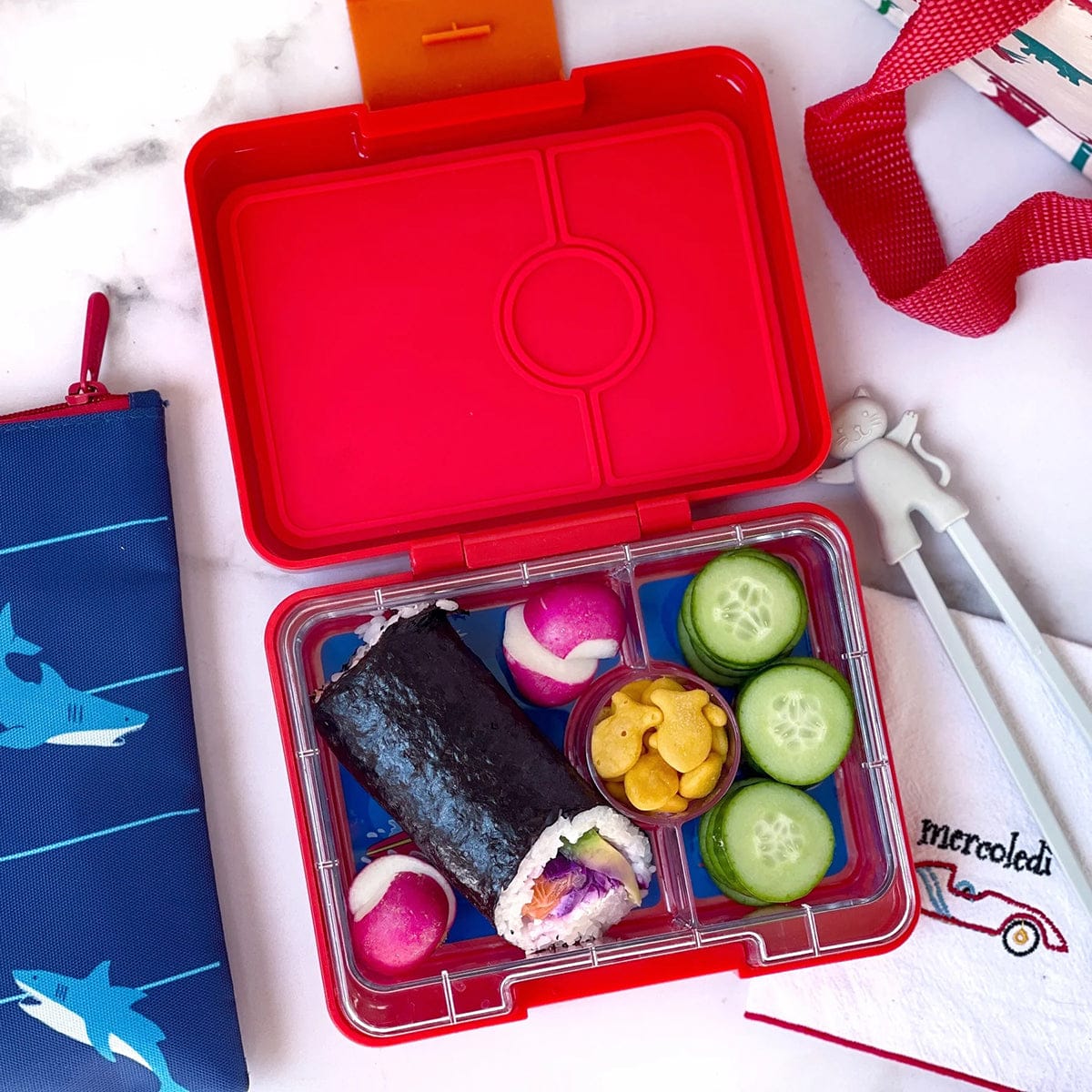 Yumbox Leakproof Bento Snack Box, 3 Compartment - Roar Red / Polar Bear - RRSN202303B