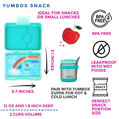 Yumbox Leakproof Bento Snack Box, 3 Compartment - Tropical Aqua / Rainbow - TASN202303R
