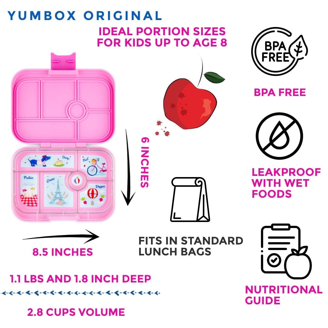 Yumbox Original Leakproof Bento Lunchbox, 6 Compartment - Fifi Pink / Paris Tray - FPI202210P