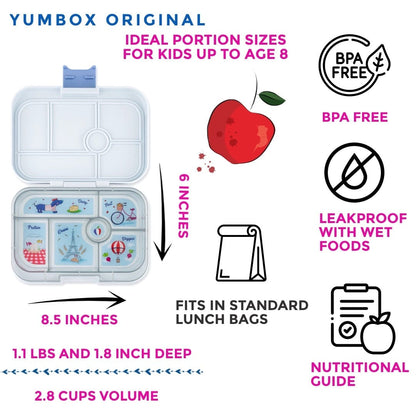 Yumbox Original Leakproof Bento Lunchbox, 6 Compartment - Hazy Gray / Paris Tray - HGI202303P