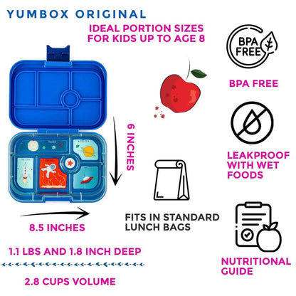 Yumbox Original Leakproof Bento Lunchbox, 6 Compartment - Neptune Blue / Rocket Tray - NBI201704R
