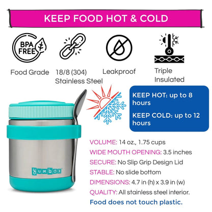 Yumbox Zuppa Stainless Steel Thermal Food Jar & Spoon, 14oz - Caicos Aqua - AQZ202003S