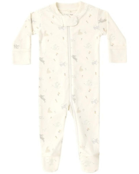 Quincy Mae Zip Long Sleeve Sleeper Footie Bunnies - Natural, 0-3M
