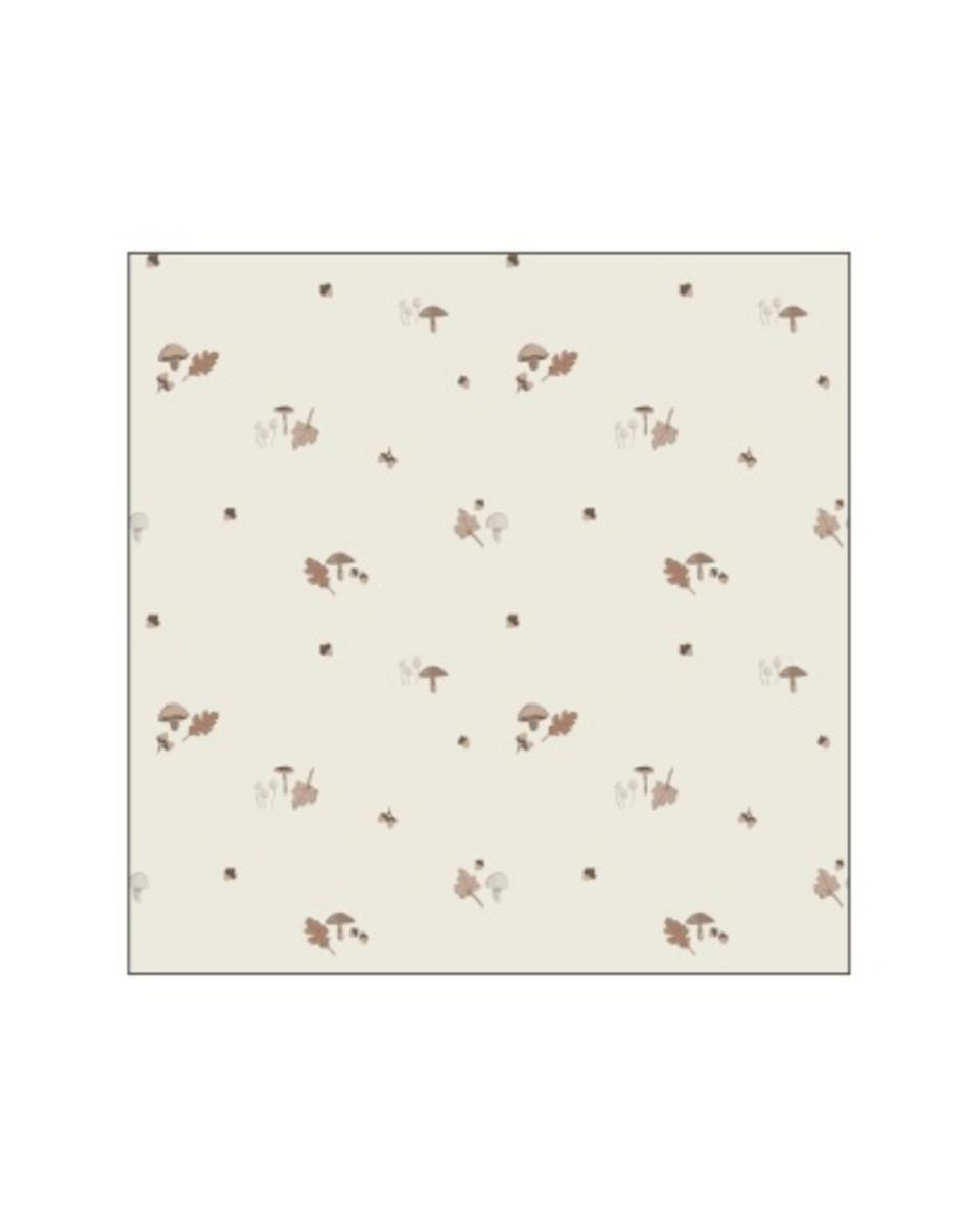 Cream fabric with a repeating pattern of brown mushrooms and oak leaves