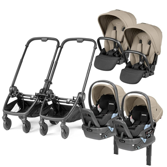 PEG City Loop Twin Stroller + Primo Viaggio Lounge Travel System Bundle - Black / Vanilla Blend / Vanilla Blend - CLP-TWIN-TRVL-LOUNGE-VANBL