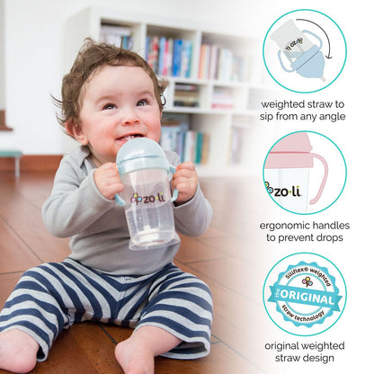 Zoli Bot Weighted Straw Sippy Cup, 6oz - Mist Blue - BF19BOTMB1